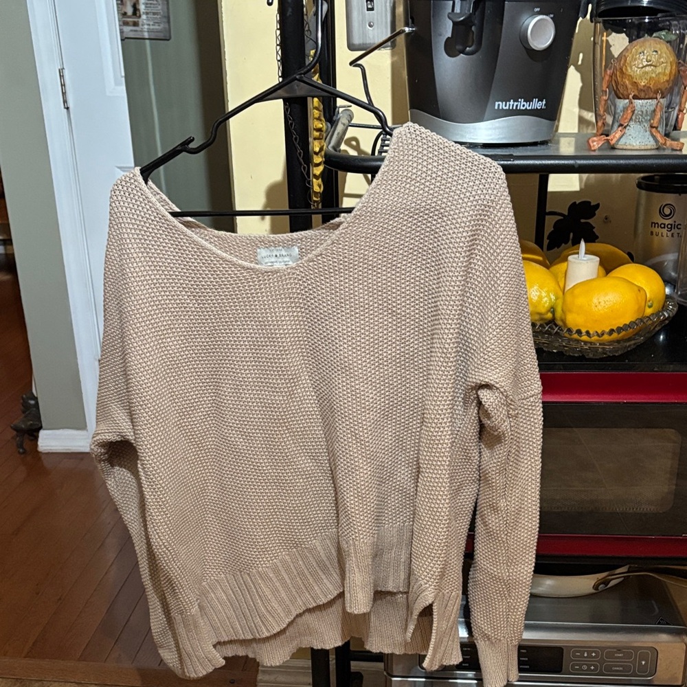 Lucky Brand Women's Tan Crew Neck Sweater